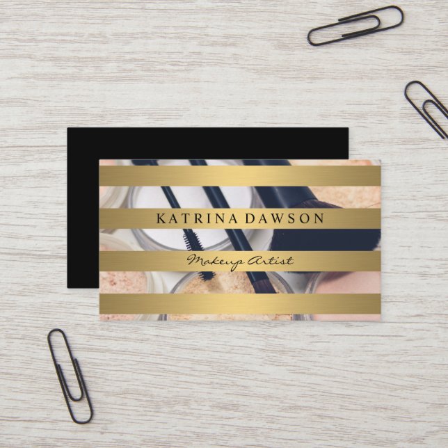 Metallic Guld Rand Makeup Penshscheup Foundation Visitkort (Fram/Back In Situ)