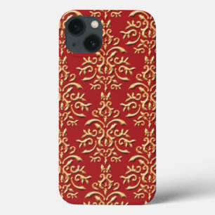 Metallic Guld Red Damask Pattern