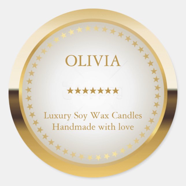 Metallic Guld Runt Klistermärke (Framsida)