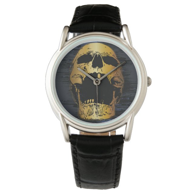 Metallic Guld Skull - Golden Screaming Skull Armbandsur (Framsida)