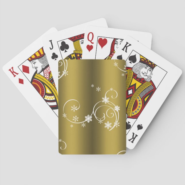 Metallic Guld, Vit Swirls-jul Casinokort (Baksidan)