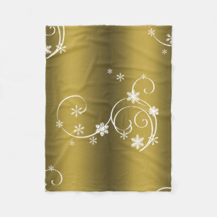 Metallic Guld, Vit Swirls-jul Fleecefilt
