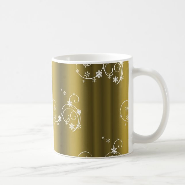 Metallic Guld, Vit Swirls-jul Kaffemugg (Höger)