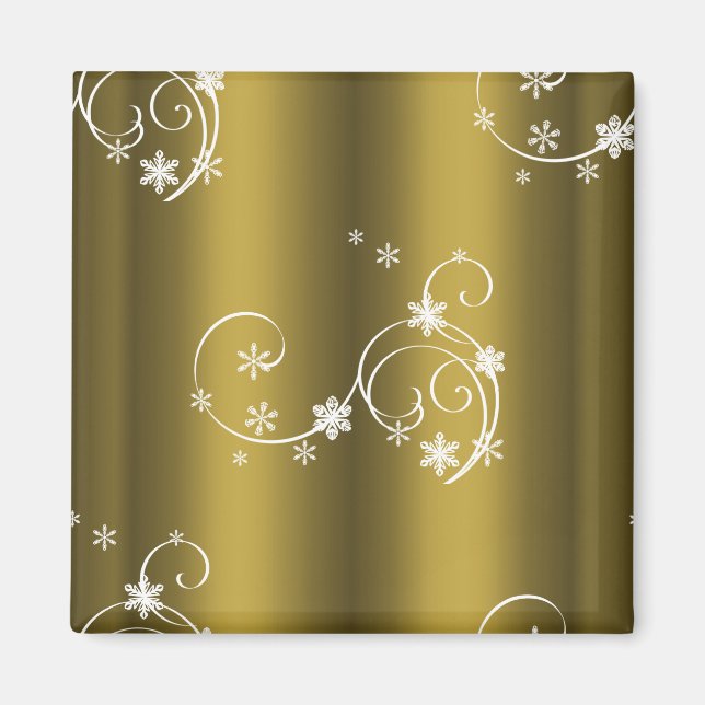 Metallic Guld, Vit Swirls-jul Magnet (Framsidan)