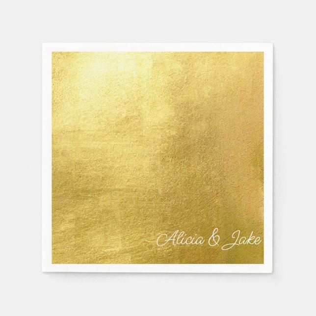 Metallic Guld White Script Namn Bröllop Pappersservett (Framsidan)