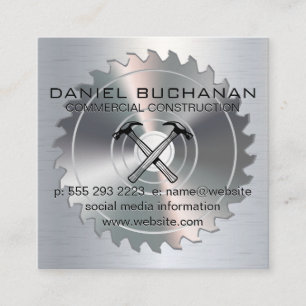 Metallic Hammer Icon   Circular Saw-Affärskort Fyrkantigt Visitkort
