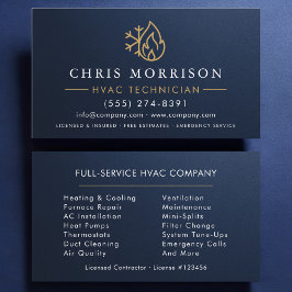 Metallic HVAC Navy Blue Gold Modern Visitkort