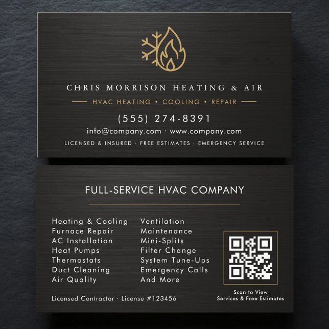 Metallic HVAC Services Company QR Code Visitkort (Skapare uppladdad)
