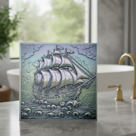 Metallic Iridescent Sailing Ship D1223 Kakelplatta