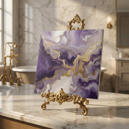 Metallic Liquid Art Purple & Gold Marble Agate Kakelplatta