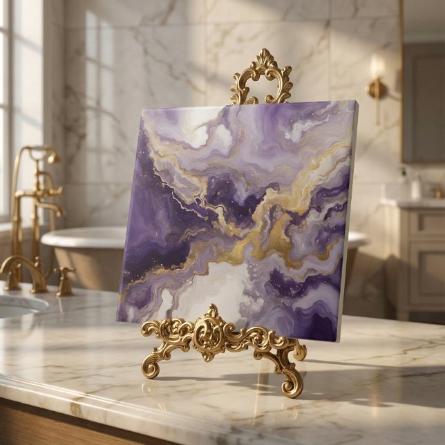 Metallic Liquid Art Purple & Gold Marble Agate Kakelplatta (Skapare uppladdad)