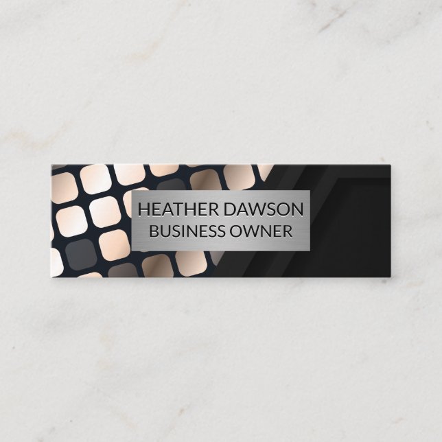 Metallic Lux Mönster | Svart geometri Mini Visitkort (Framsida)