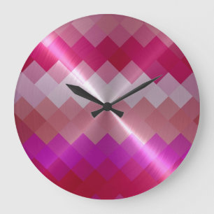 Metallic Metall Diamond Chevron Mönster 2 Stor Klocka