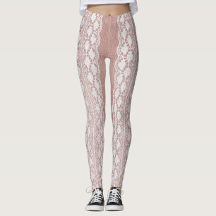 Metallic ro guld, benvit snöre struktur. leggings