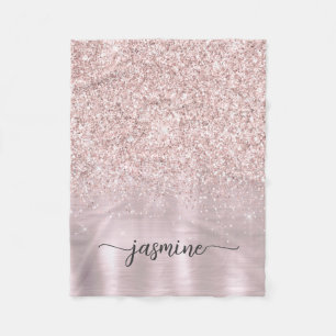 Metallic Ro Guld Glitter Monogram Namn Fleecefilt