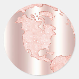 Metallic Ro Guld Glitter + Rosa Globe Runt Klistermärke