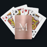 Metallic Ro Monogram Snyggt Namn Casinokort<br><div class="desc">Elegant för Snyggt av Brushed Metallic Rosa ros Monogram Guld  Girly Script Namn-uppspelningskort</div>