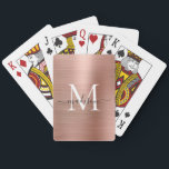 Metallic Ro Monogram Snyggt Namn Casinokort<br><div class="desc">Elegant för Snyggt av Brushed Metallic Rosa ros Monogram Guld  Girly Script Namn-uppspelningskort</div>