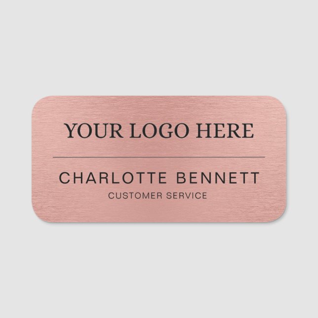 Metallic Rose Gold Logo Office Employee Staff Namnbricka (Framsida)