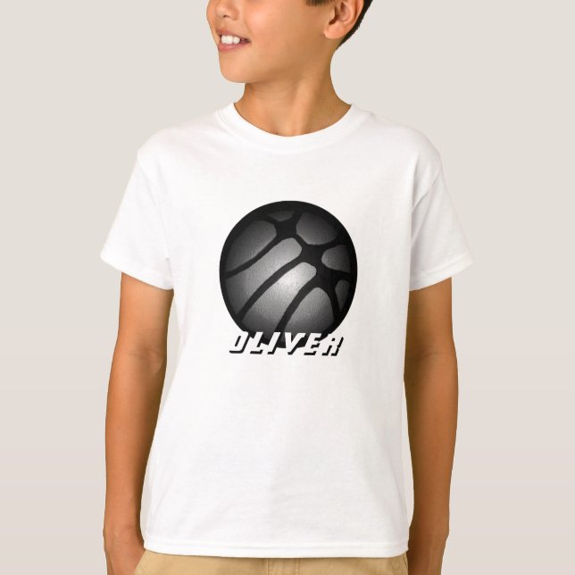 Metallic Silver Black Basketball Boll Namn T-Shirt (Framsida)