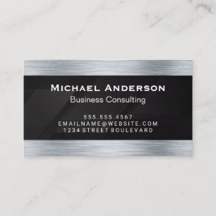 Metallic Silver Brushed Black Rand Line Visitkort