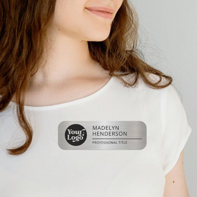 Metallic Silver Company Logotyp Employee Magnetic Namnbricka (Skapare uppladdad)