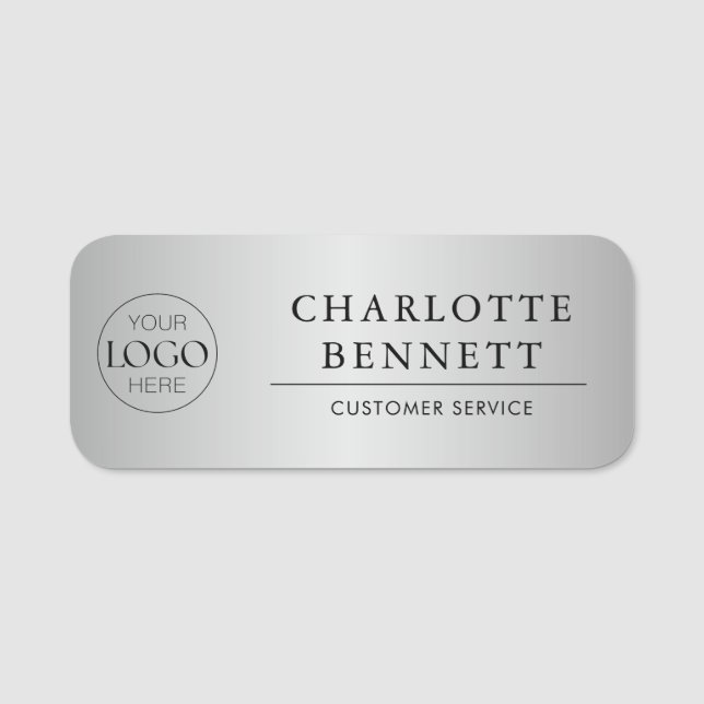 Metallic Silver Custom Logo Office Employee Staff Namnbricka (Framsida)