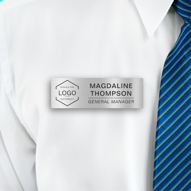 Metallic Silver Färg, Logotyp Employee Namnbricka (Skapare uppladdad)