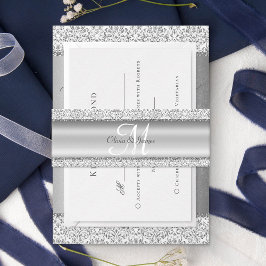 Metallic Silver Glitter Monogram Bröllop Band För Inbjudningskort