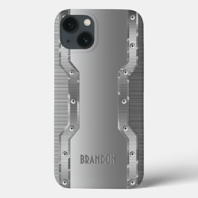 Metallic Silver Grått Brushed Metall Titta Monogra (Baksida)