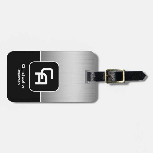 Metallic Silver Monogram Bagagebricka (Horisontell Framsida)