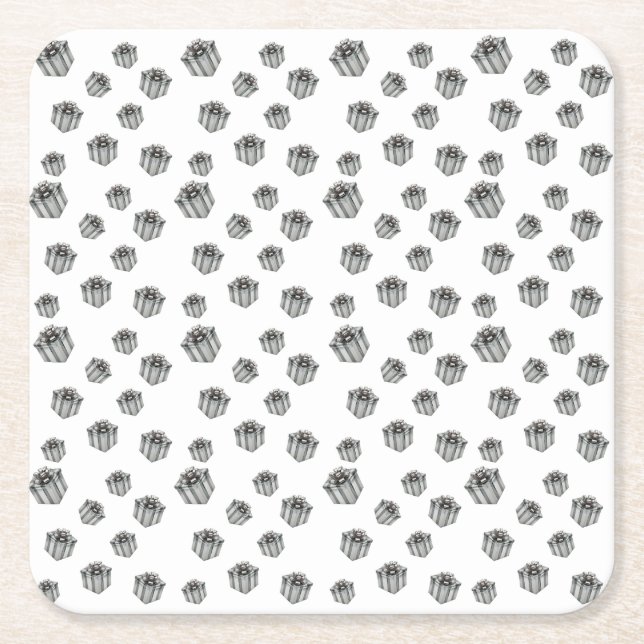 Metallic Silver Presents Premium Party Celebration Underlägg Papper Kvadrat (Framsidan)