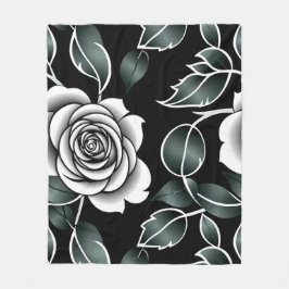 Metallic Silver Roses With Dark Green Leaves Fleecefilt