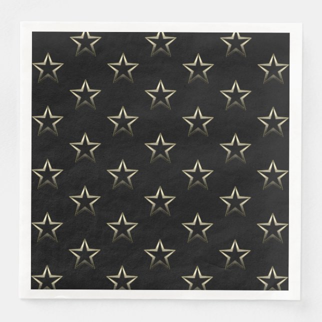 Metallic Silver Stars on Black Pappersservett (Framsida)