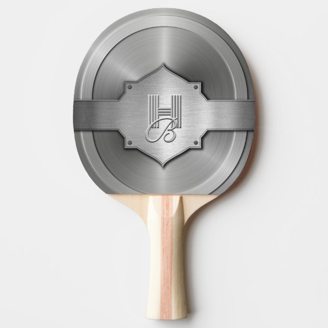 Metallic Steel Engraved Trompe l'oeil Monogram Pingisracket (Framsidan)