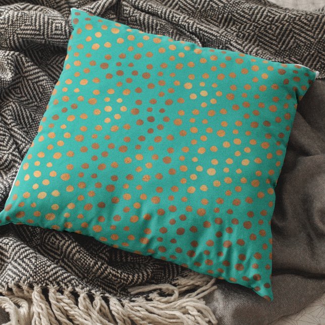 Metallic Teal Patina Polka Dot Modern Kudde (Skapare uppladdad)