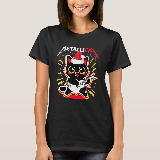 Metallicat Funny Cat Sten 90 s Guitar Bass Merry C T Shirt (Framsida)