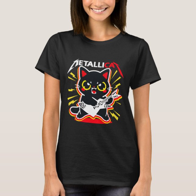 Metallicat Funny Cat Sten 90s Meow T Shirt (Framsida)