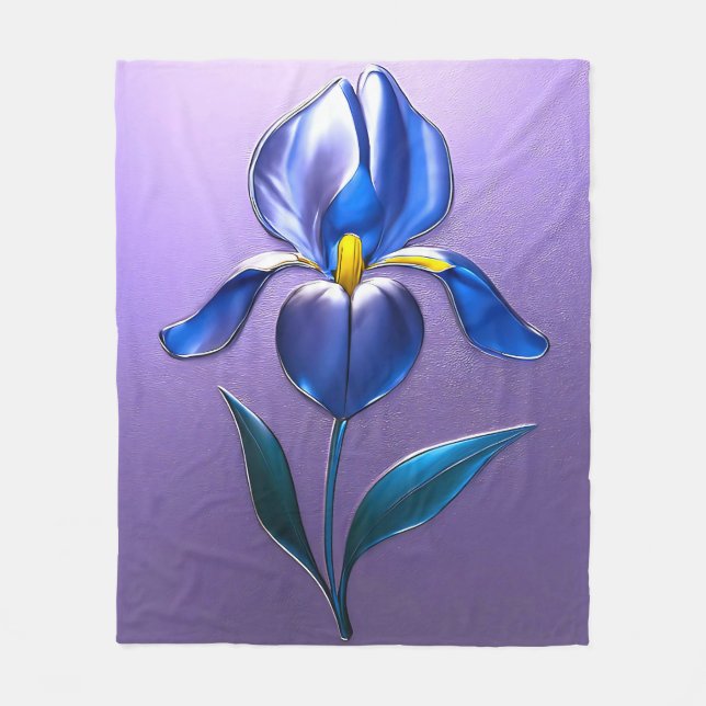 Metallisch Glänzende Blaue Irisblüte mit Text Fleecefilt (Framsidan)