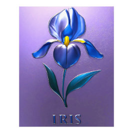 Metallisch Glänzende Blaue Irisblüte mit Text Fototryck