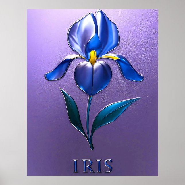 Metallisch Glänzende Blaue Irisblüte mit Text Poster (Framsidan)
