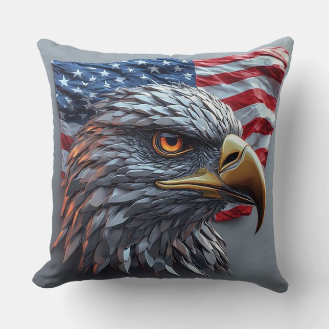 Metallisk 3D Patriotisk Örn USA frihetssymbol Kudde (Framsida)