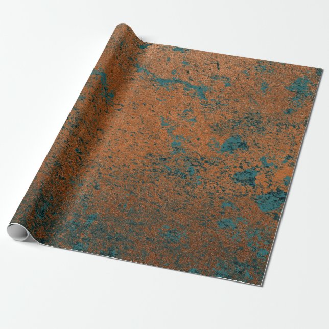Metallisk Abstrakt Teal av kopparrost Blue Patina Presentpapper (Utrullad)