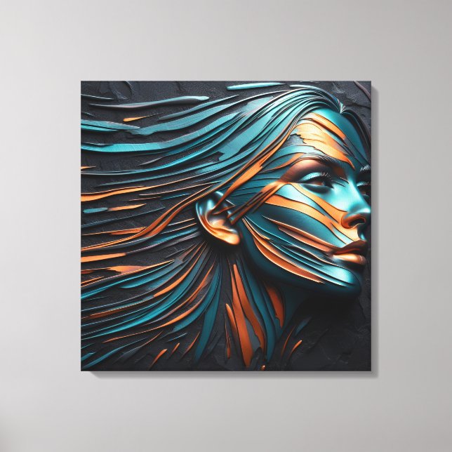 Metallisk Abstrakt Womans Ansikte Art. Canvastryck (Framsida)