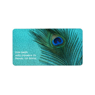 Metallisk akvaträd Blå peacock Feather Adressetikett