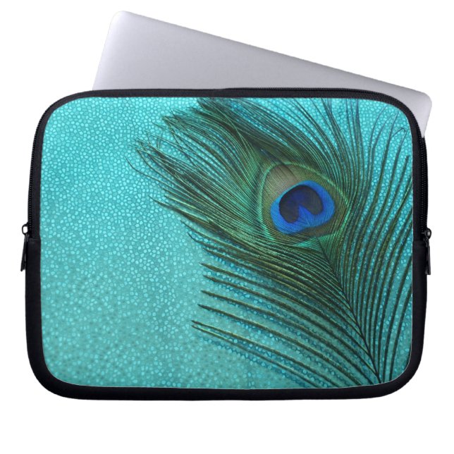 Metallisk akvaträd Blå peacock Feather Laptop Sleeve (Framsidan)