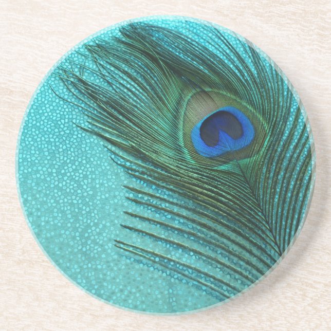 Metallisk akvaträd Blå peacock Feather Underlägg Sandsten (Framsidan)
