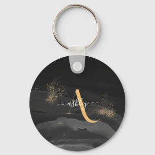 Metallisk Anpassningsbar av guld-Glitter-monogram Nyckelring