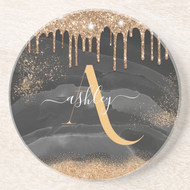 Metallisk Anpassningsbar av guld-Glitter-monogram Underlägg (Framsidan)