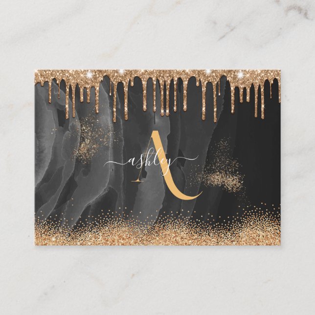 Metallisk Anpassningsbar av guld-Glitter-monogram Visitkort (Framsida)